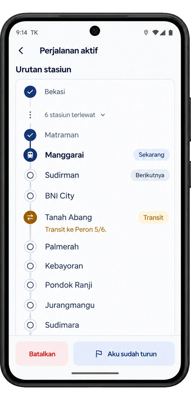 Daftar urutan stasiun di aplikasi Teman Kereta